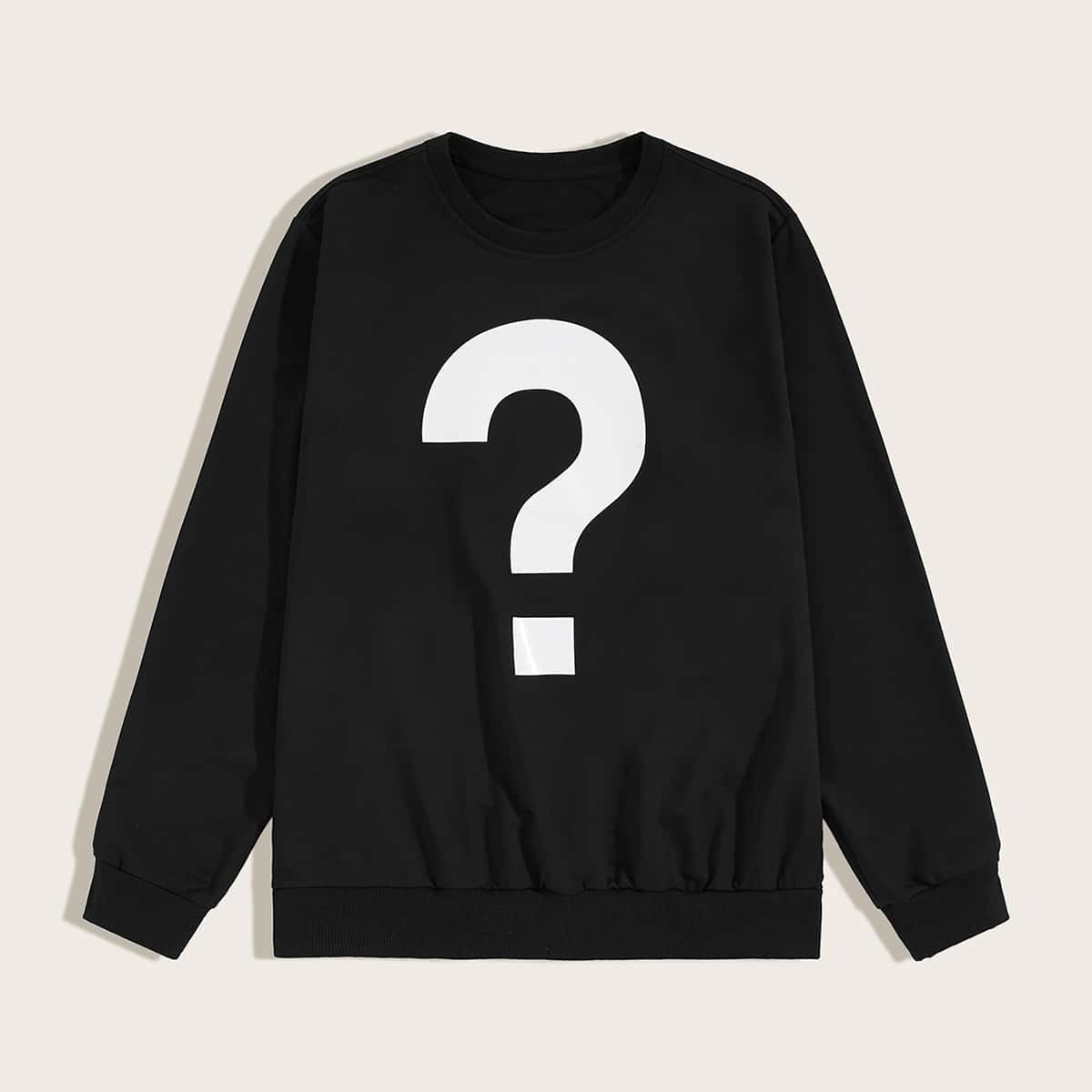 

Guys Question Mark Print Sweatshirt, Black