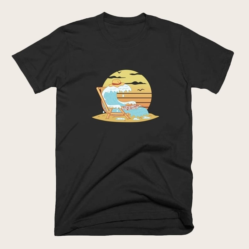 

Guys Graphic Print Round Neck Tee, Black