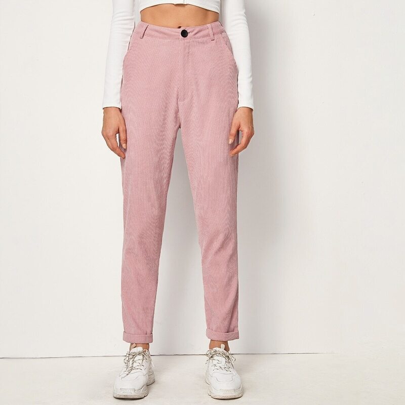

Pink High Waist Corduroy Pants