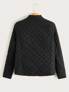 Jackets Dây kéo màu trơn màu đen Casual - màu đen - Xem 2