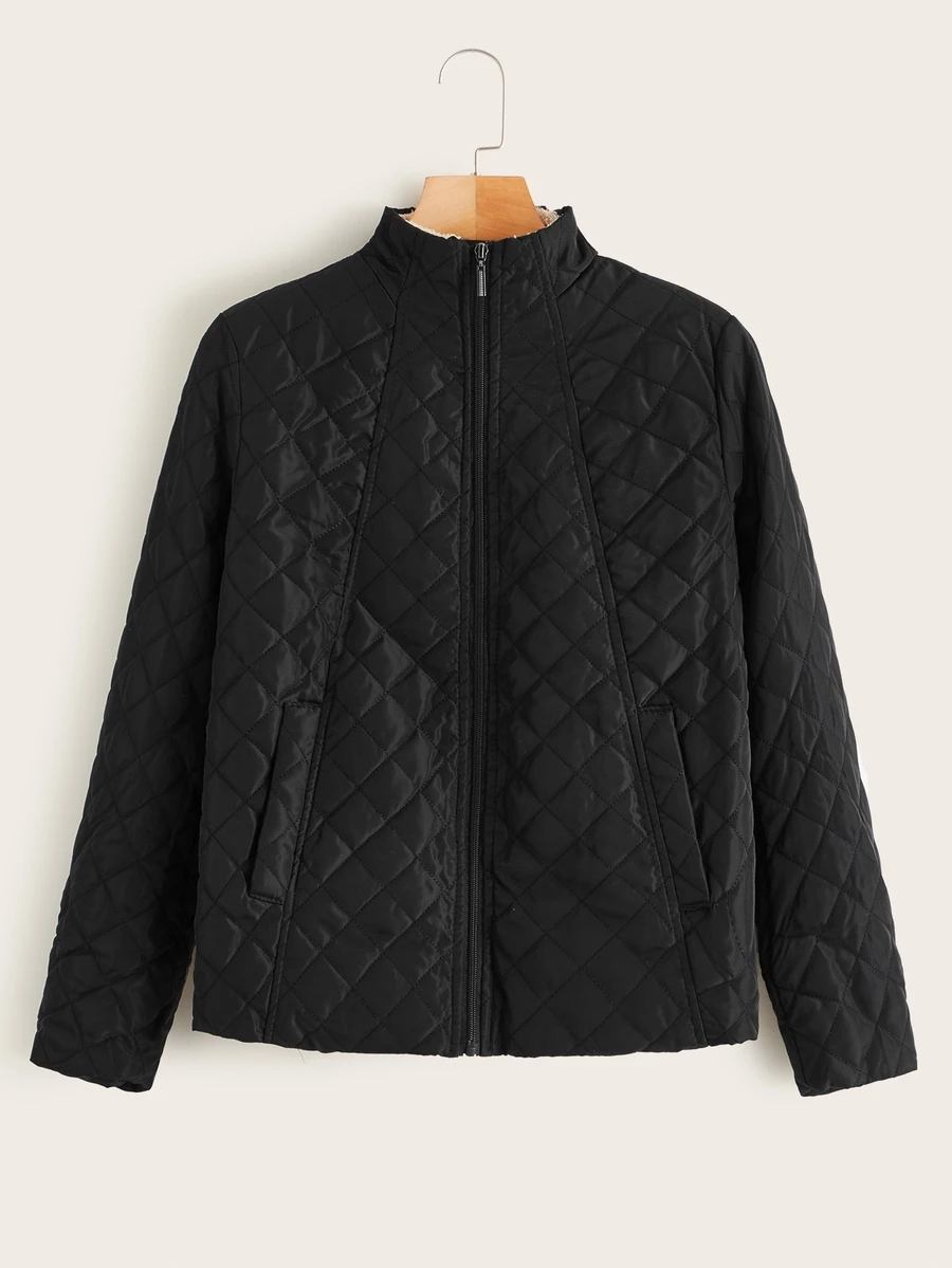 Jackets Dây kéo màu trơn màu đen Casual - màu đen - Xem 1