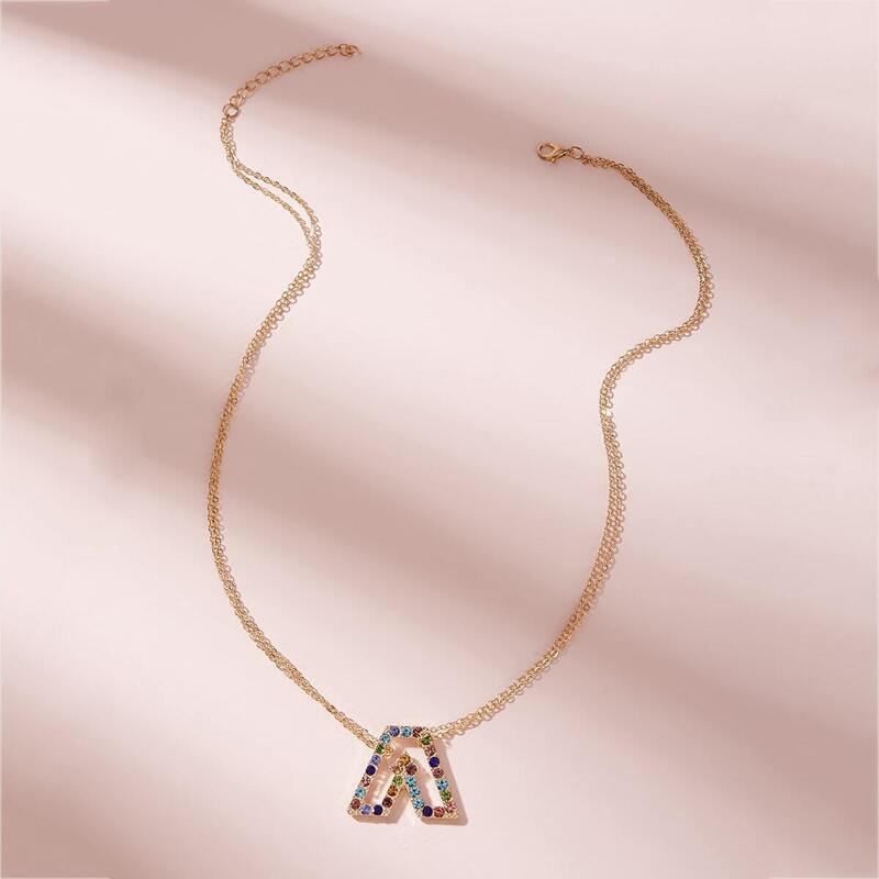 

Rhinestone Engraved Letter Charm Necklace 1pc, Gold