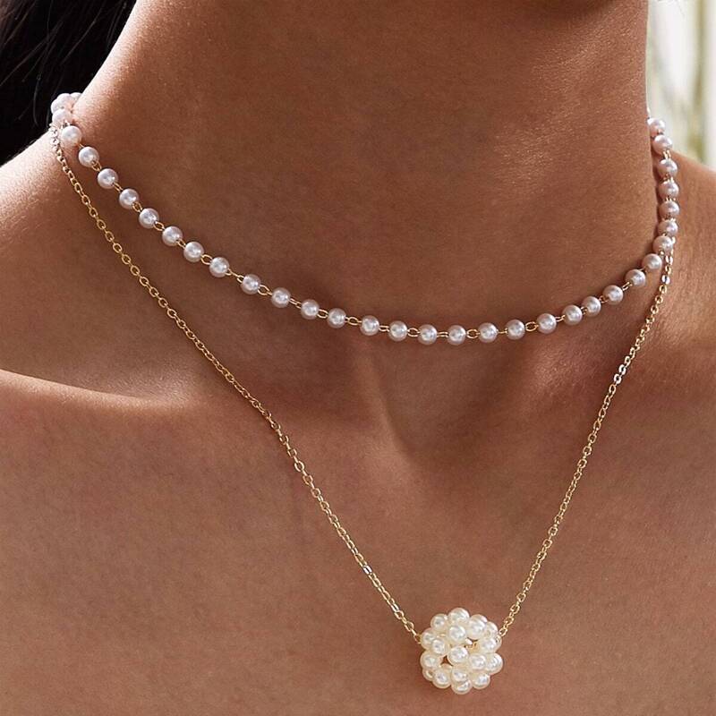 

Faux Pearl Charm Layered Necklace 1pc, Gold