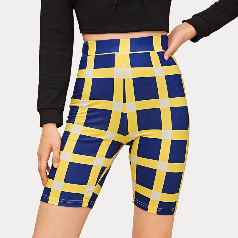 

Plaid Elastic Waist Biker Shorts, Multicolor