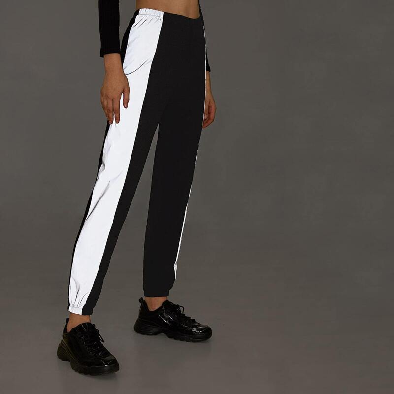 

Contrast Reflective Stripe Elastic Waist Sweatpants, Black