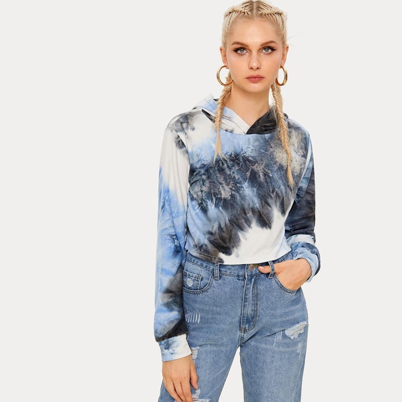 

Tie Dye Crop Hooded Sweatshirt, Multicolor