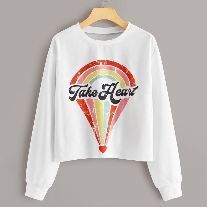 

Letter And Rainbow Print Sweatshirt, White