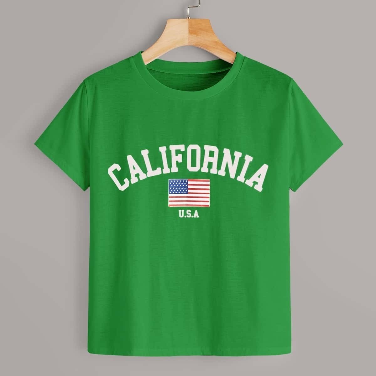 Letter & Red White And Blue Print Tee, Green