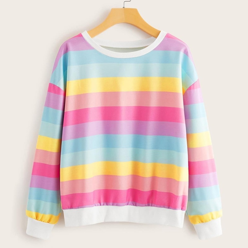 

Rainbow Stripe Drop Shoulder Sweatshirt, Multicolor