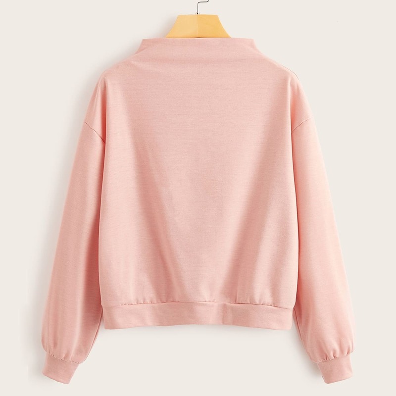 

Solid Drop Shoulder Long Sleeve Sweatshirt, Pink pastel