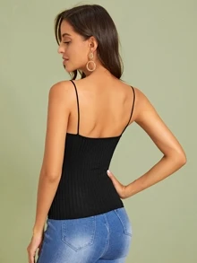 SHEIN Essnce Ribbed Sweetheart Neck Cami Top - Black - View 2