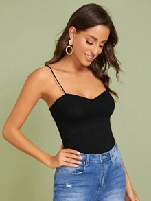 SHEIN Essnce Ribbed Sweetheart Neck Cami Top - Black - View 5