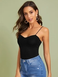 SHEIN Essnce Ribbed Sweetheart Neck Cami Top - Black - View 4