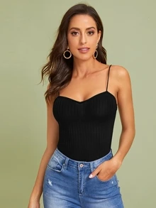 SHEIN Essnce Ribbed Sweetheart Neck Cami Top - Black - View 1