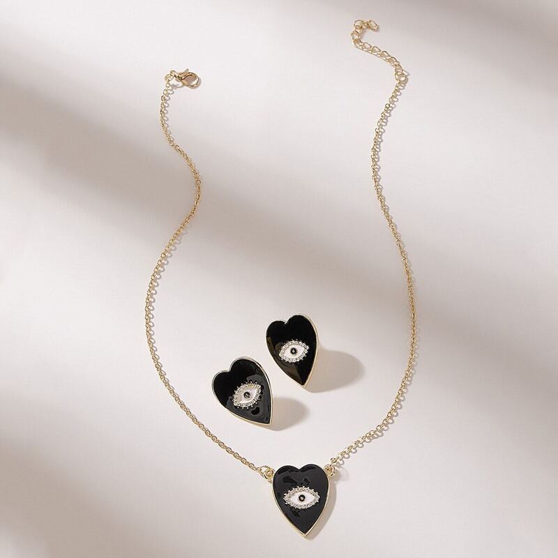 

Heart Charm Necklace & Earrings 3pcs