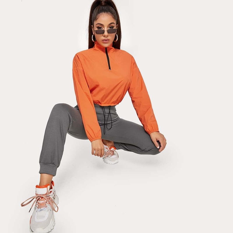 

Neon Orange Drawstring Hem Crop Anorak Jacket, Orange bright