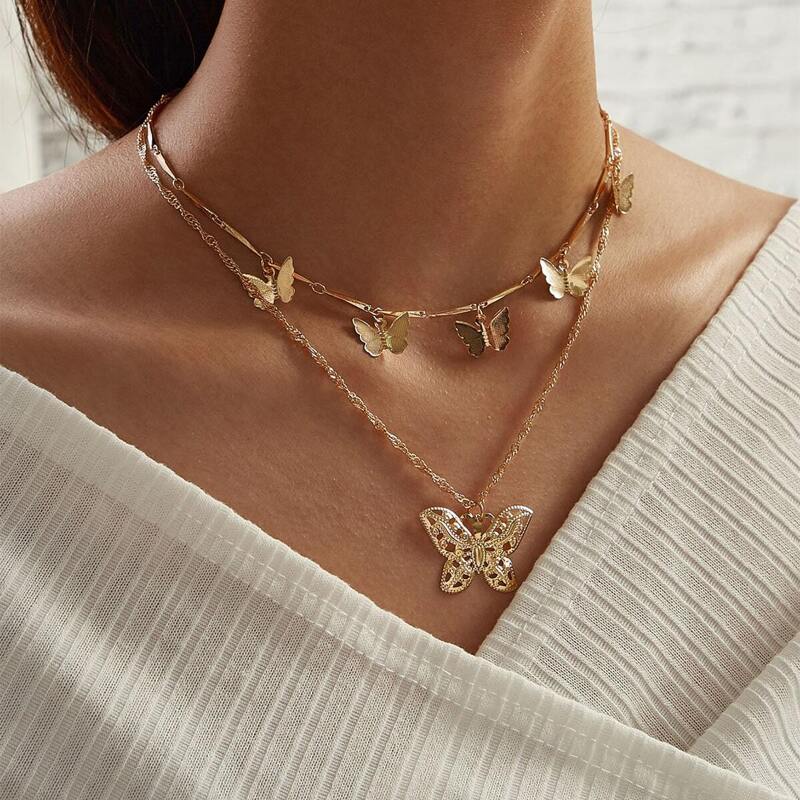 

Butterfly Charm Layered Necklace 1pc, Gold