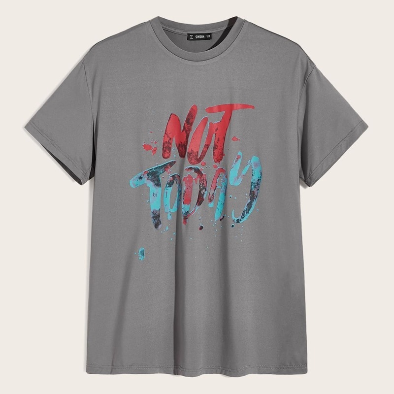 

Guys Slogan Print Short Sleeve Top, Grey