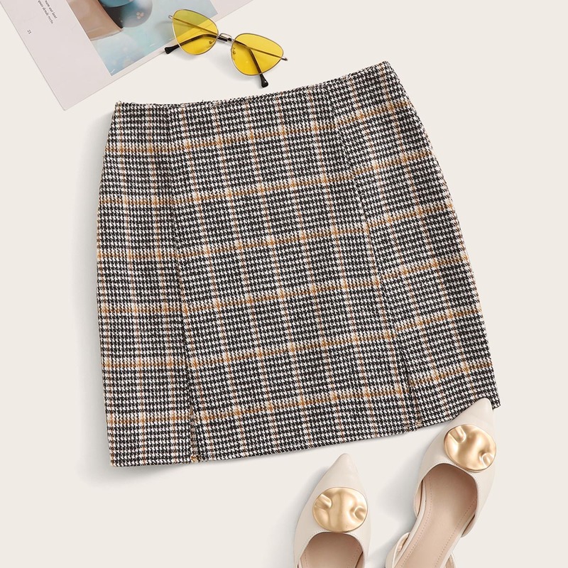 

Zipper Fly M-slit Hem Tweed Skirt, Multicolor