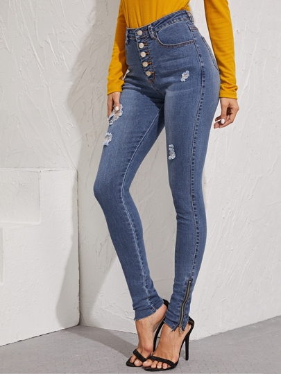 Jean skinny déchiré zippé