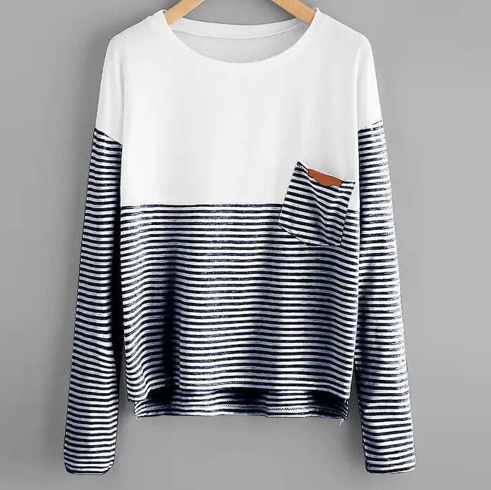 

Plus Striped Pocket Patched Tee, White