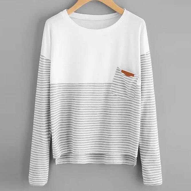 

Plus Striped Pocket Patched Tee, Multicolor