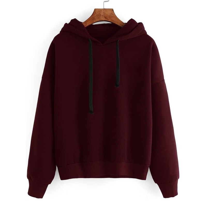 

Burgundy Drop Shoulder Hooded Sweatshirt