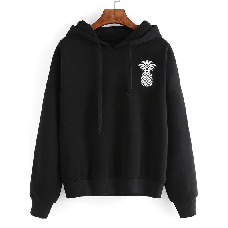 

Black Pineapple Print Drop Shoulder Hooded Sweatshirt