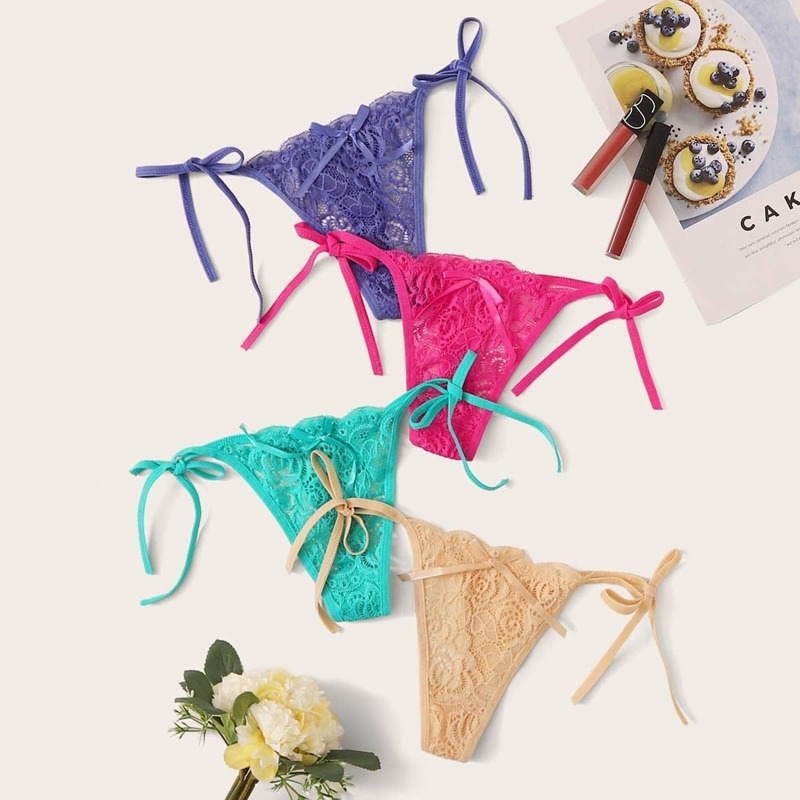 

Floral Lace Tie Side Panty Set 4pack, Multicolor