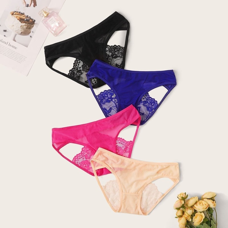 

Floral Lace Cut-out Panty Set 4pack, Multicolor