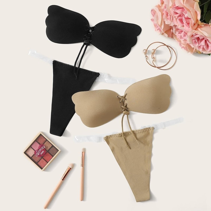 

2Pcs Self Adhesive Bra With Thong Lingerie Set, Multicolor