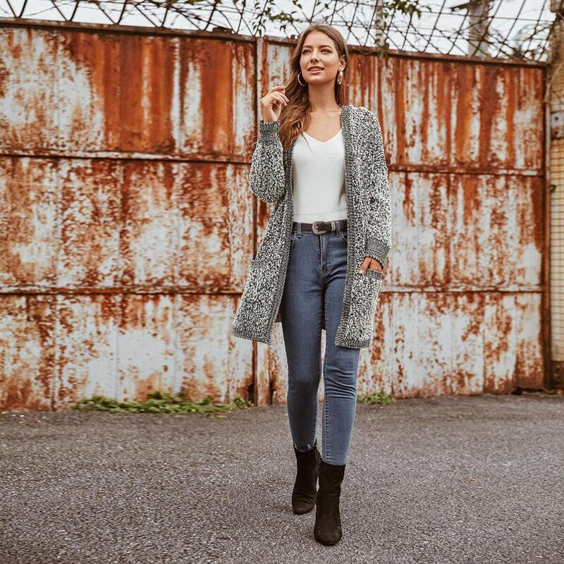 

Pocket Patch Hooded Cardigan, Grey