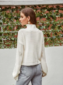 SHEIN High Neck Drop Shoulder Jumper - Beige - View 2