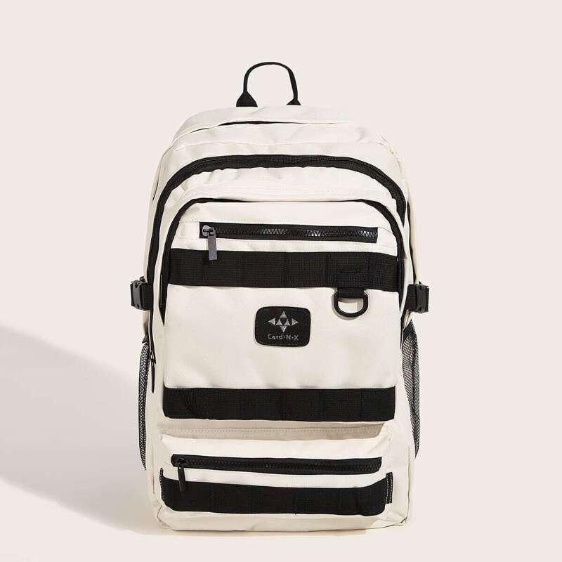 

Double Zip Front Oxford Backpack, Black and white