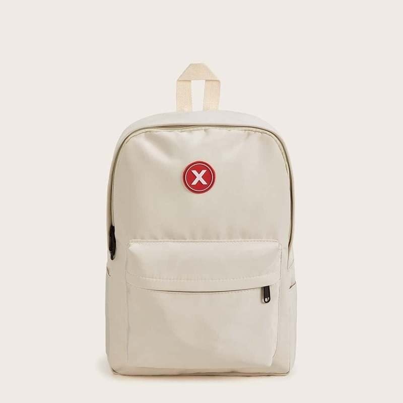 

Pocket Front Nylon Backpack, Beige