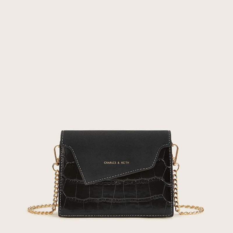 

Croc Embossed Chain Crossbody Bag, Black