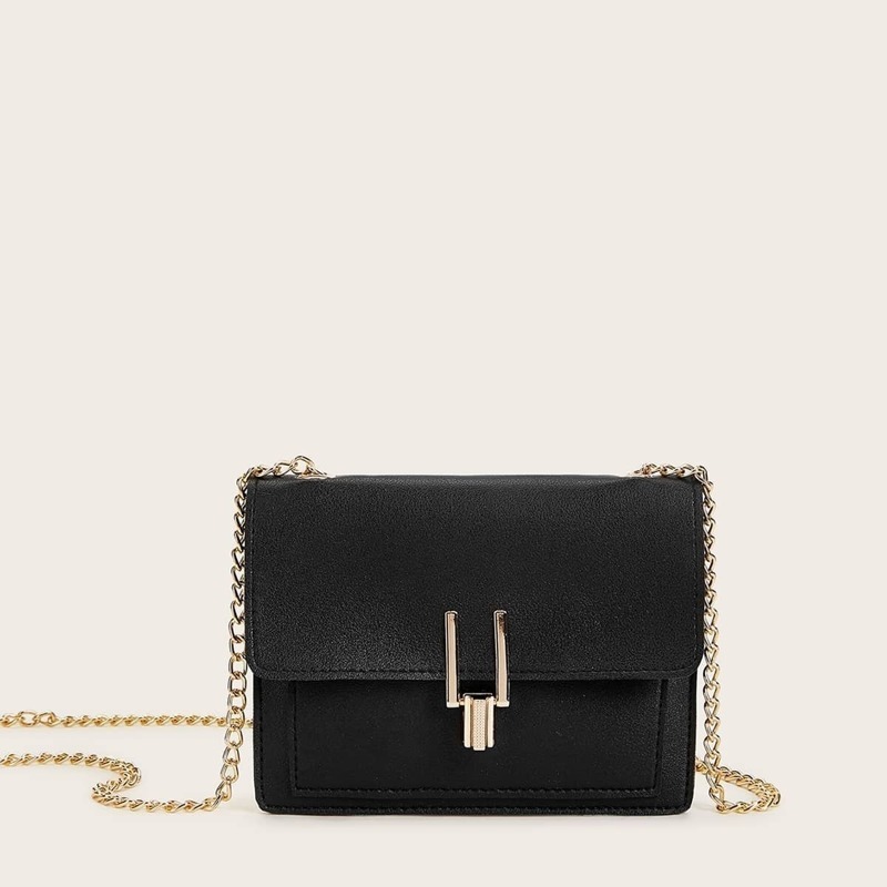 

Push Lock Chain Crossbody Bag, Black