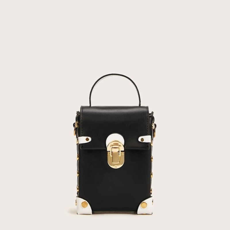 

Metal Decor Satchel Chain Bag, Black