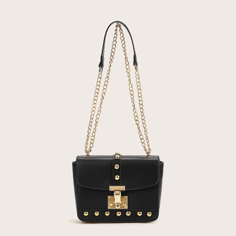 

Studded Decor Chain Crossbody Bag, Black