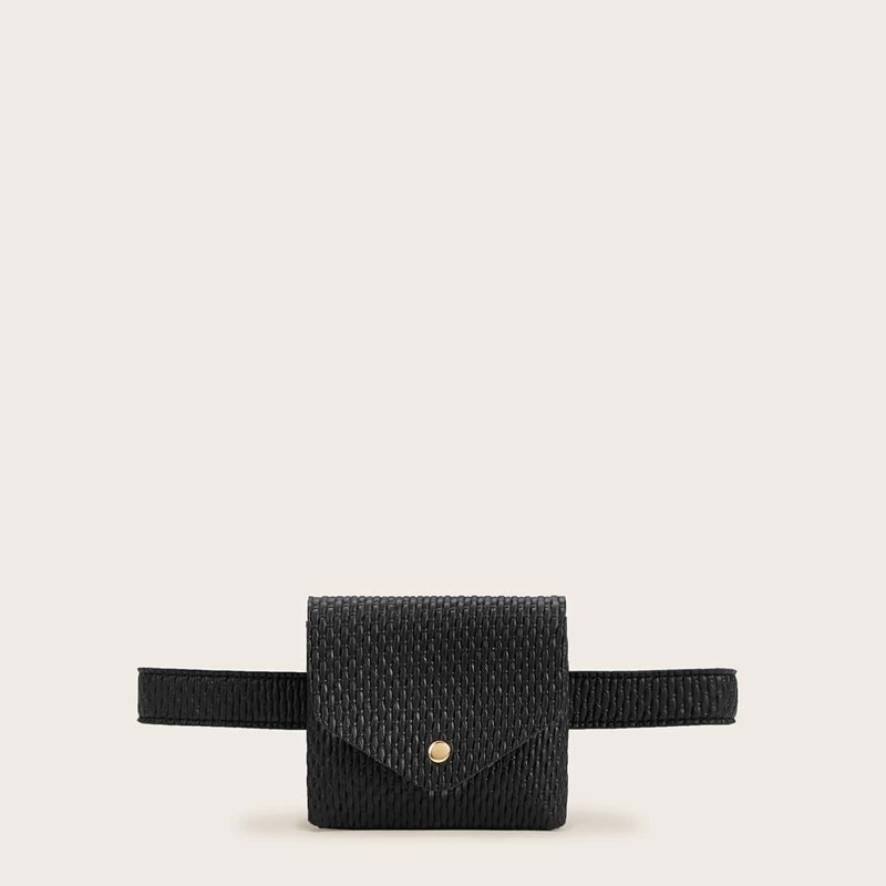 

Woven Flap Fanny Pack, Black