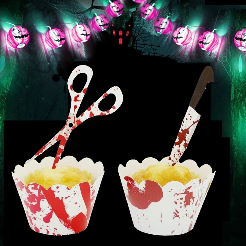 

Halloween Cupcake Wrapper 12pcs With Knife Topper 12pcs, Multicolor