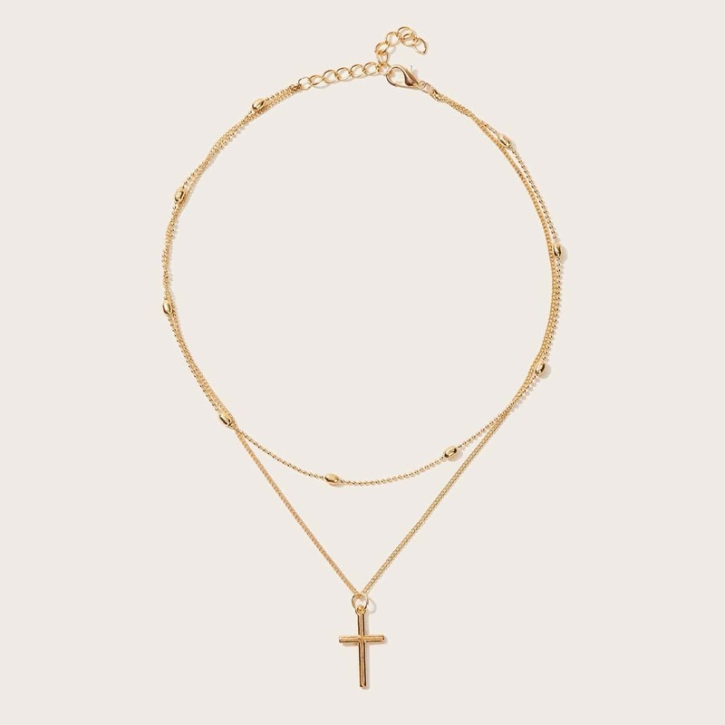 

Cross Pendant Layered Chain Necklace, Gold