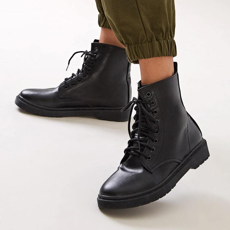

Plain Lace-up Front Combat Boots, Black