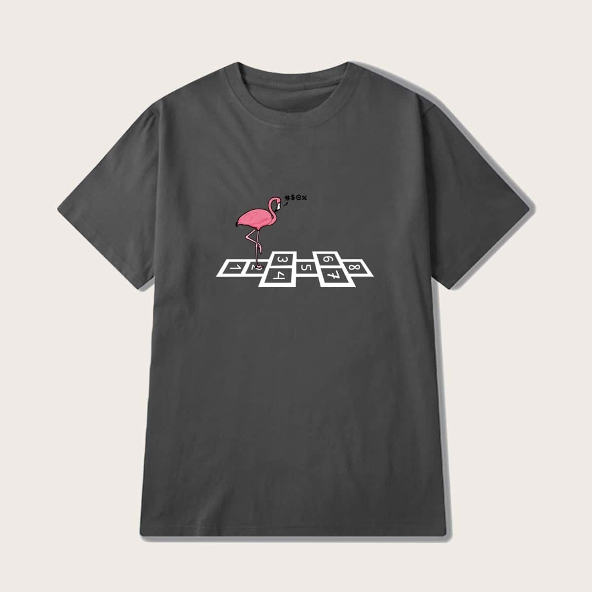 

Guys Flamingo Print Crew Neck Tee, Grey