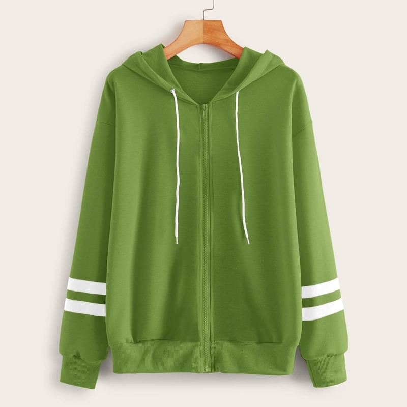 

Neon Orange Varsity Striped Drawstring Hoodie, Green bright