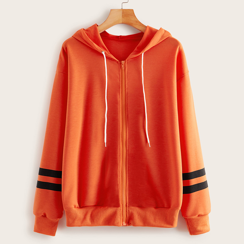 

Neon Orange Varsity Striped Zip Up Hoodie, Orange bright