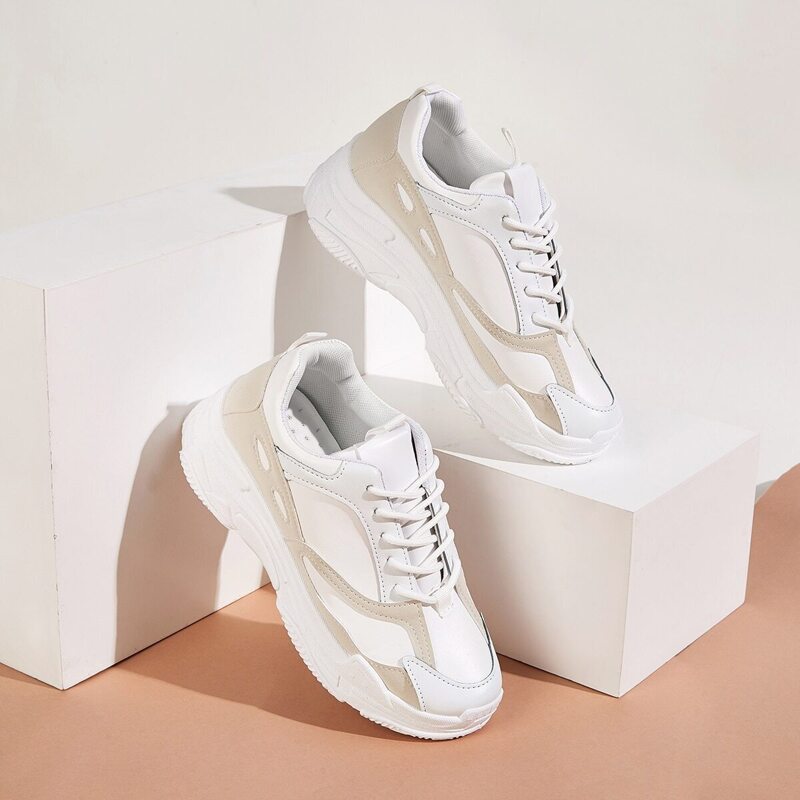

Lace-up Front Chunky Sole Sneakers, Beige