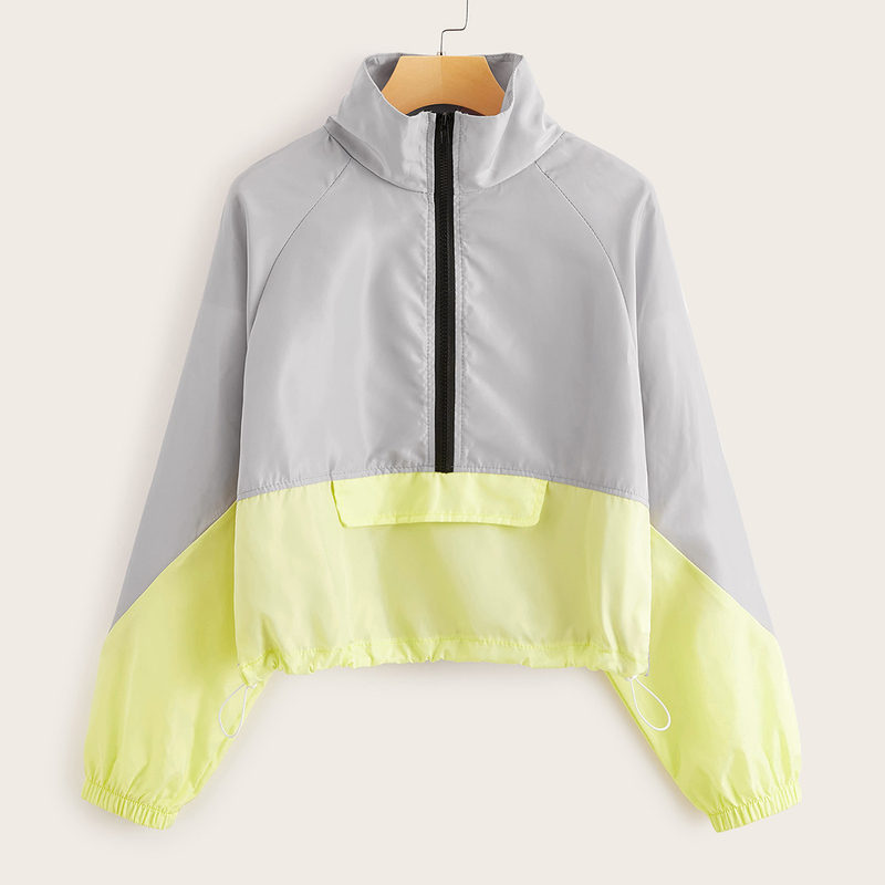 

Zip Detail Pocket Front Windbreaker Jacket, Grey