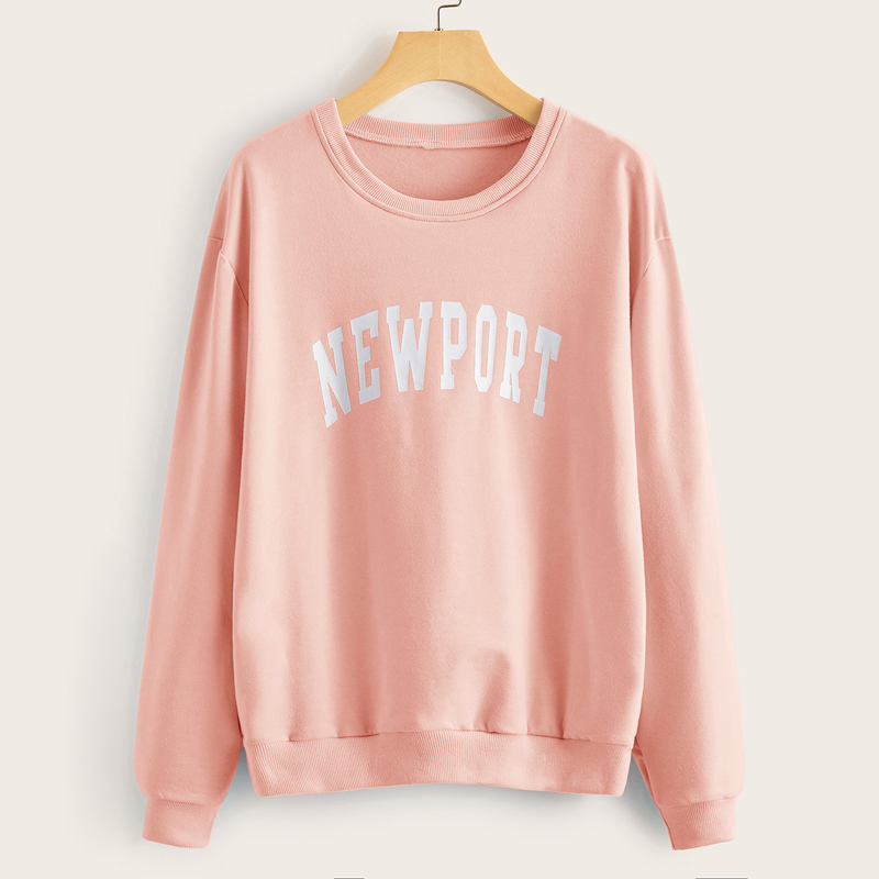 

Letter Print Drop Shoulder Sweatshirt, Pink pastel