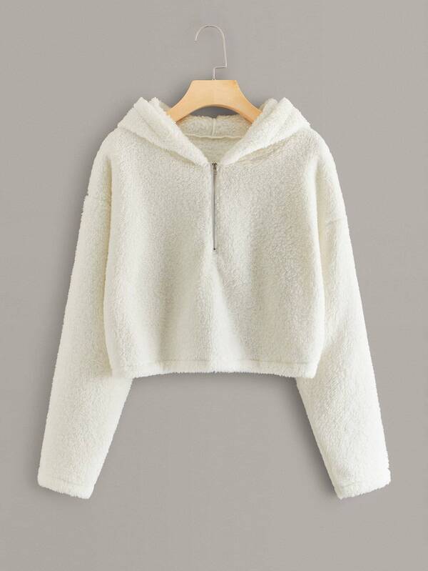 half zip teddy hoodie